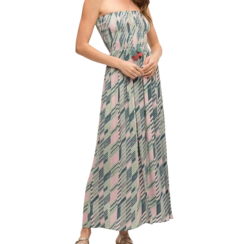 Mystree Palm Tree Vibes Strapless Maxi Dress